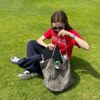Leopard print cotton bag