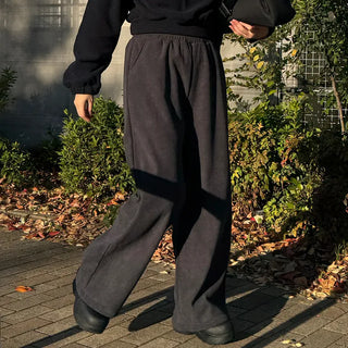 Ribbed wide brushed pants