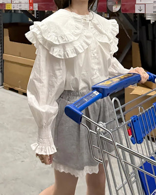 Double-frilled big collar blouse