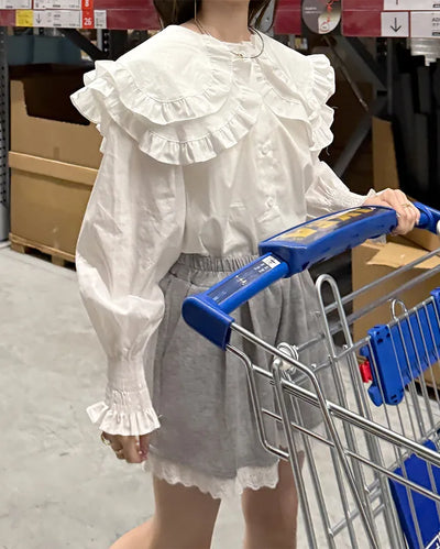 Double-frilled big collar blouse