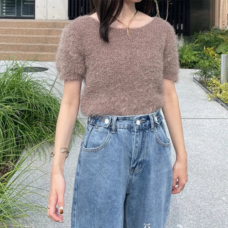Round neck boa knit