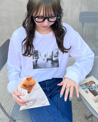 Photo print long-sleeved T-shirt
