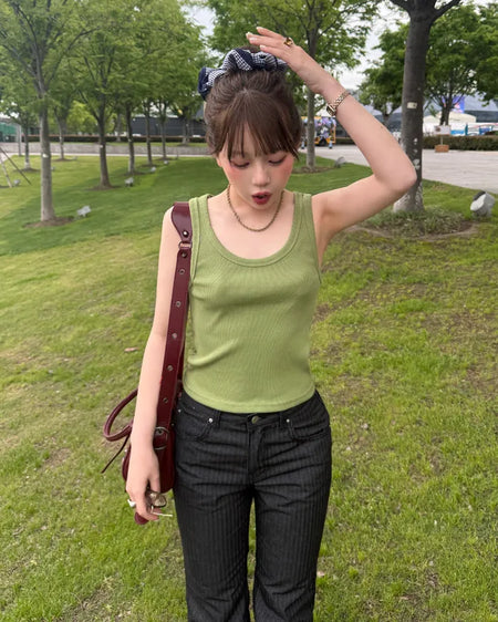 U-neck slim-fit ribbed tank top