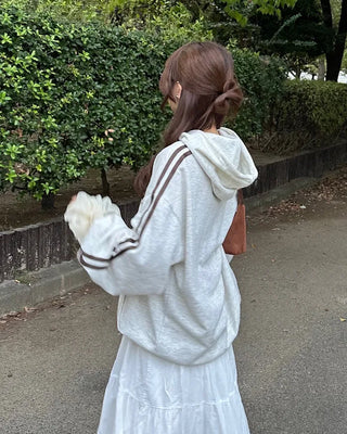 Half-zip line sleeve oversized hoodie