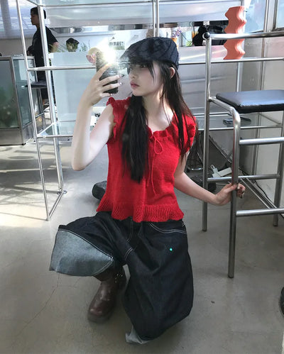 Frill Ribbon Sleeveless Knit