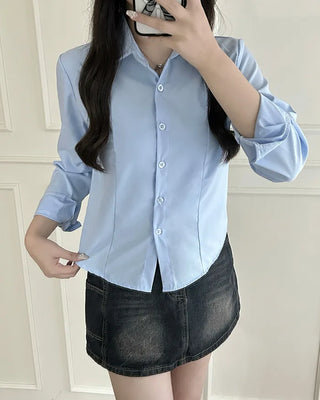 Crop Basic Long Sleeve Shirt