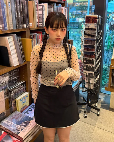 Polka Dot See-Through Long Sleeve T-Shirt