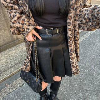 Faux leather pleated mini skirt