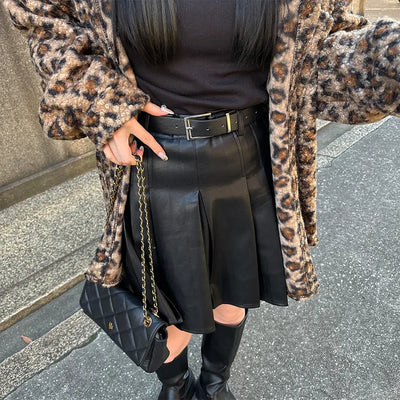 Faux leather pleated mini skirt