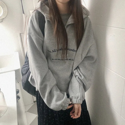Embroidered fleece half-zip hoodie