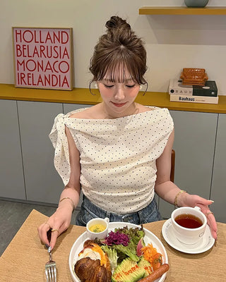 Polka dot off-shoulder blouse