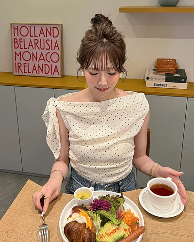 Polka dot off-shoulder blouse