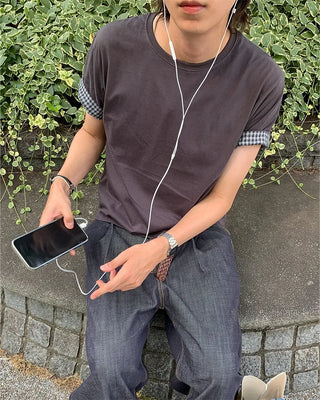 Checked Roll-Up Short-Sleeve T-Shirt