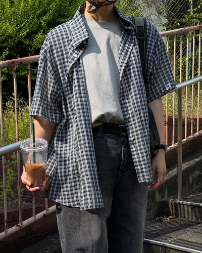 Modern check short-sleeved shirt