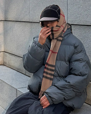 Checked wool blend scarf
