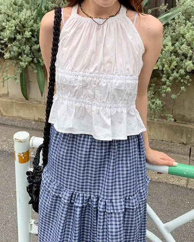 Shirred halter neck blouse