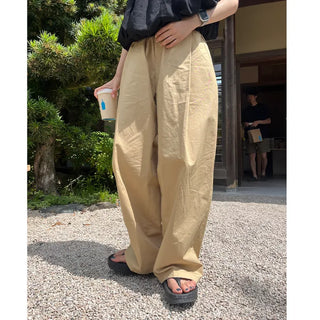 One-tuck banded cotton pants