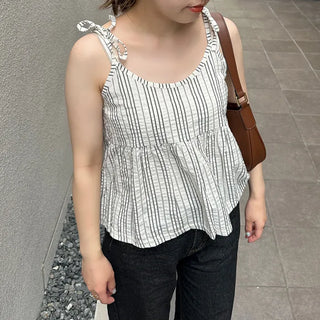 Striped shirred sleeveless top