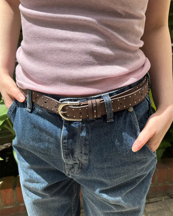 Suede studded buckle belt