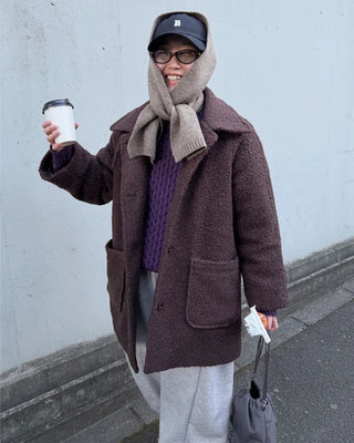 High-neck boucle coat