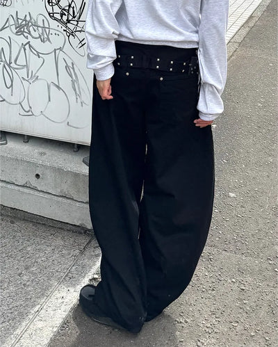 (Unisex) Studded Belt Wide Pants