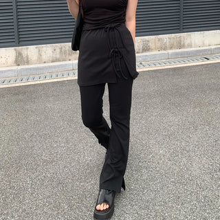 Ribbon bootcut slit wrap skirt pants