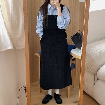 (2 colors) Corduroy Overalls Dress