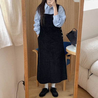 (2 colors) Corduroy Overalls Dress