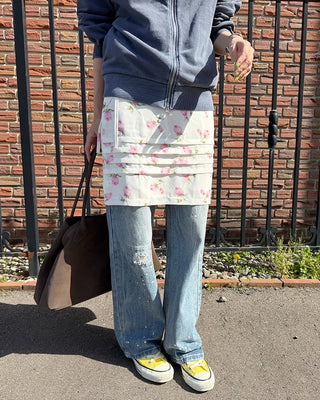 Vintage rose pattern midi skirt