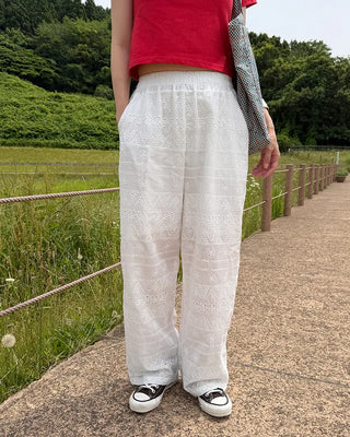 Flower Punching Wide Easy Pants
