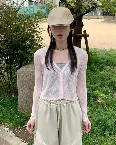 V-neck sheer cardigan