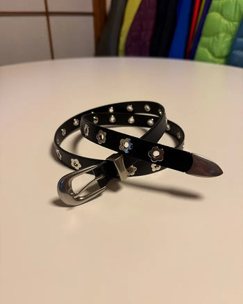 Flower Studded Slim Belt