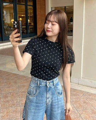 Polka Dot Half-Sleeve T-Shirt