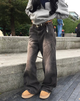 (ORIGINAL) Double Unique Seam Wide Denim Pants