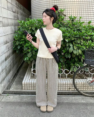 Striped elastic waist pants