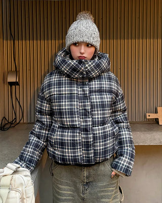 Checked Hooded Down Jacket