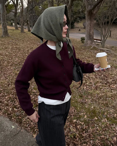Wool round neck cardigan