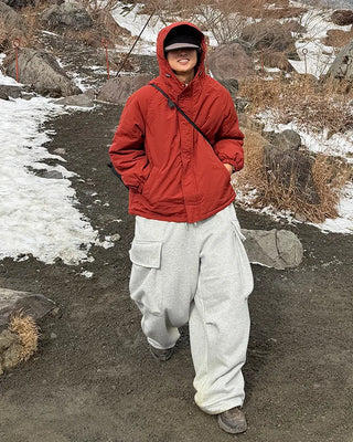 Oversized hooded down jacket