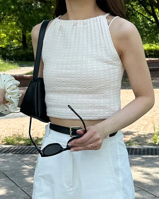 Knit halter neck gathered camisole
