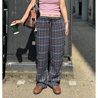 Loose-fit banding check pants