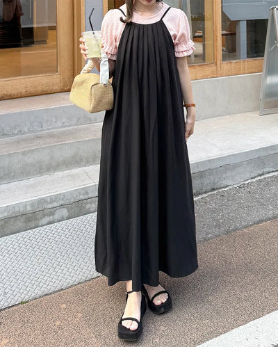 Pintuck Halter Neck Long Dress