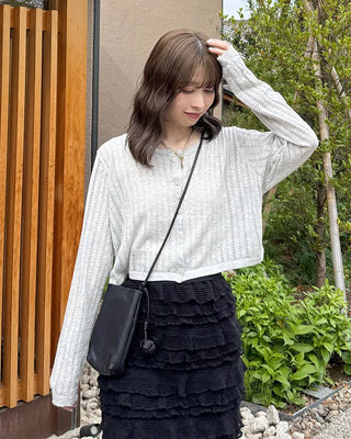 Perforated Cropped Cardigan