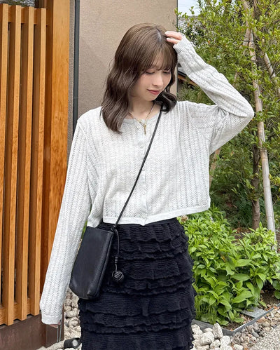 Perforated Cropped Cardigan