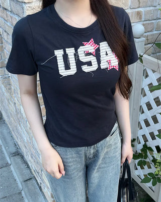 USA Star Patch Half-Sleeve T-Shirt
