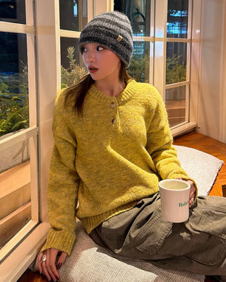 Henley neck round long knit