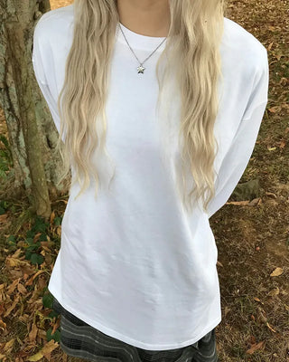 Plain slit long-sleeved T-shirt