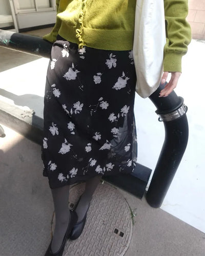 Flower Chiffon Midi Skirt