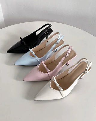 Pointed-toe ribbon slingback heels (4 colors)
