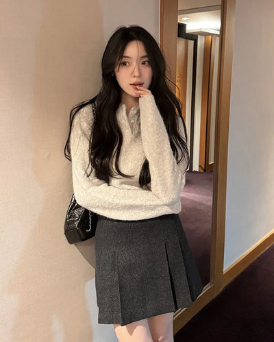 Wool pleated mini skirt