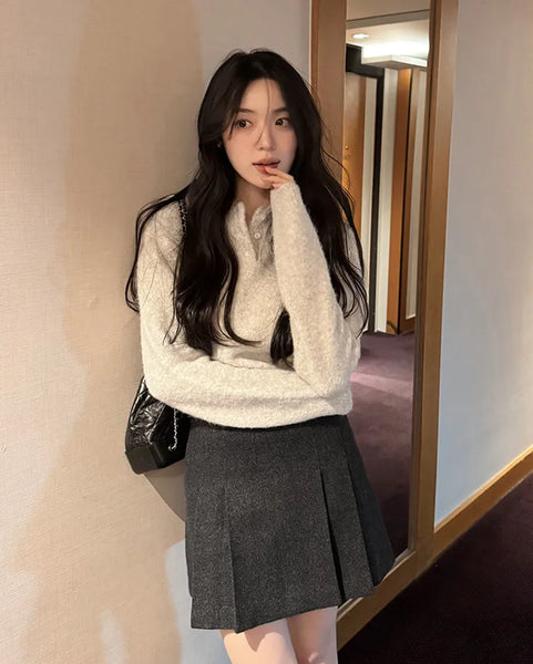 Wool pleated mini skirt